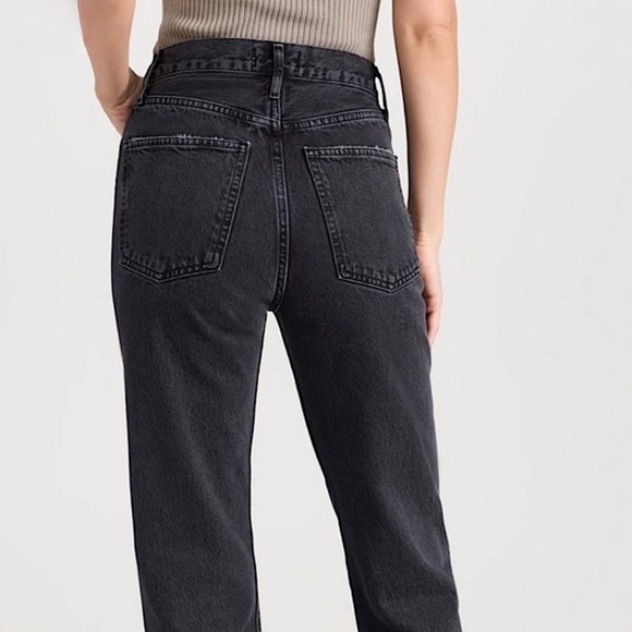 AGOLDE 90s Pinch Waist High Rise Distressed Jeans Straight Leg Black Wash - Picture 5 of 15